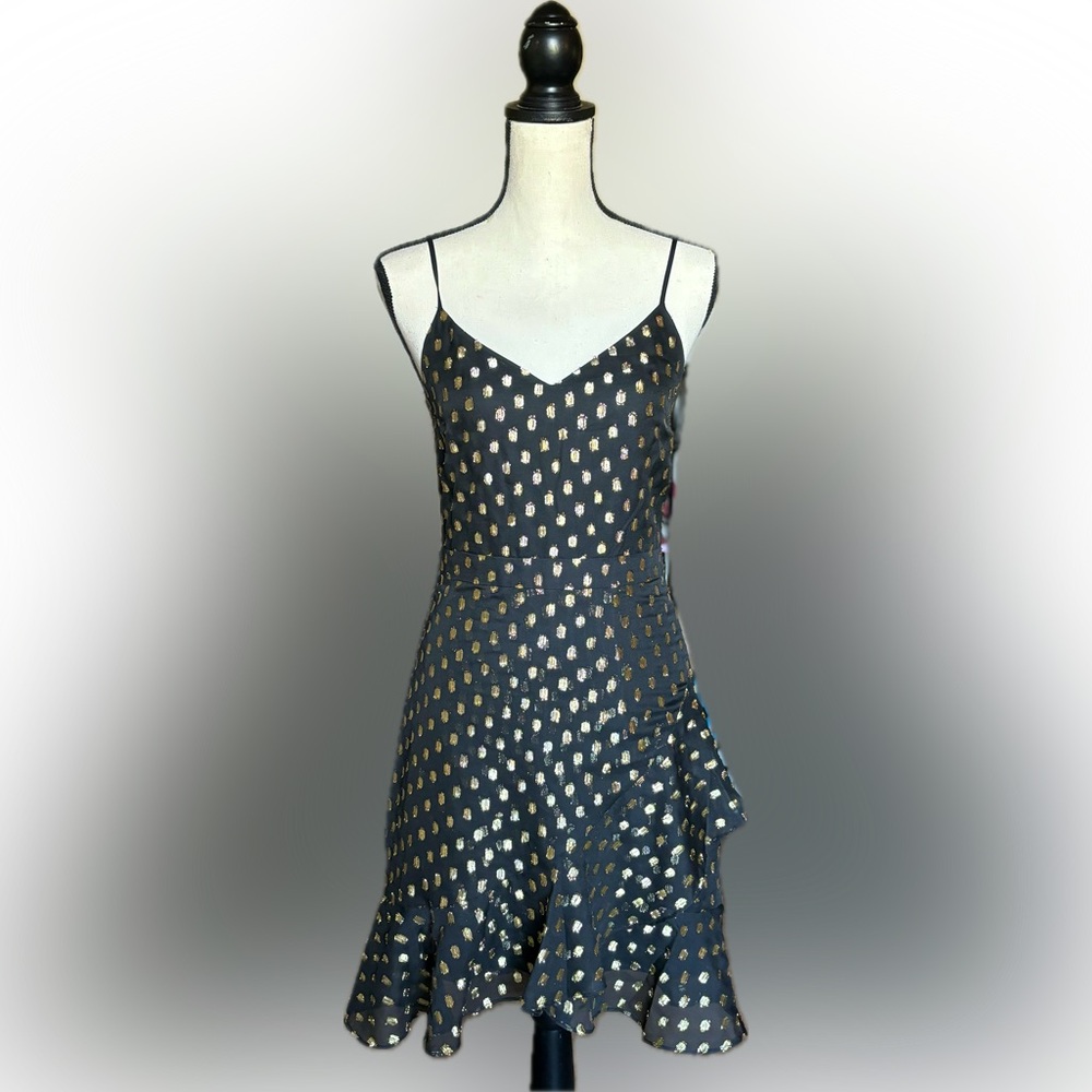 BANANA REPUBLIC POLKADOT GOLD/ BLACK MINI RUFFLE DRESS